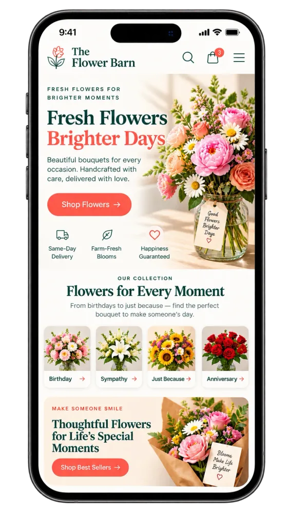 Flower shop site on a phone