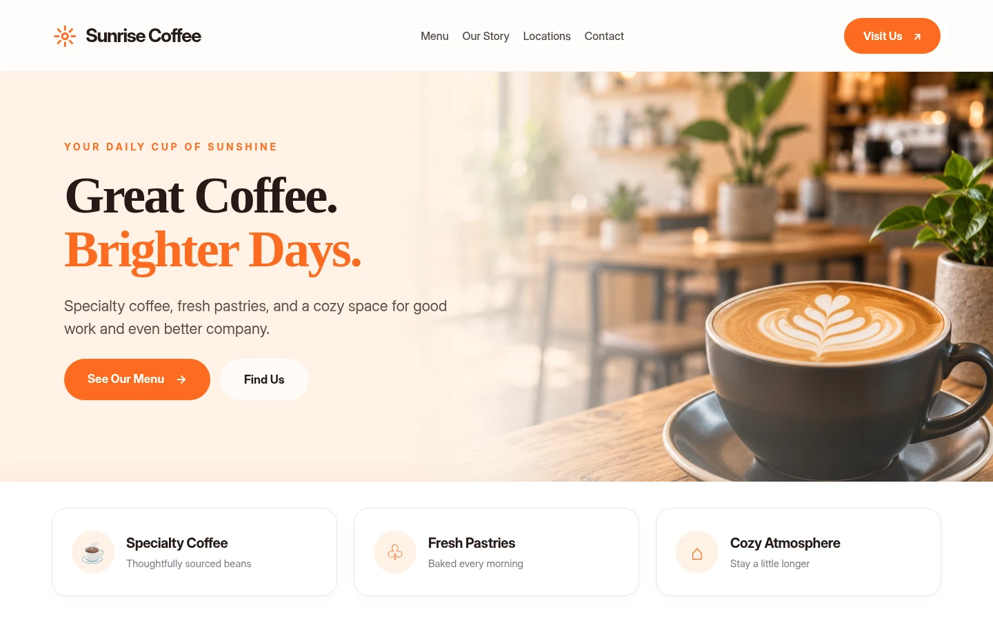 A published coffee shop website